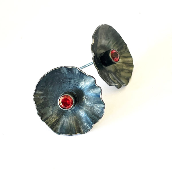 Sterling silver flower earrings with garnet by eko jewelry design, Carmella