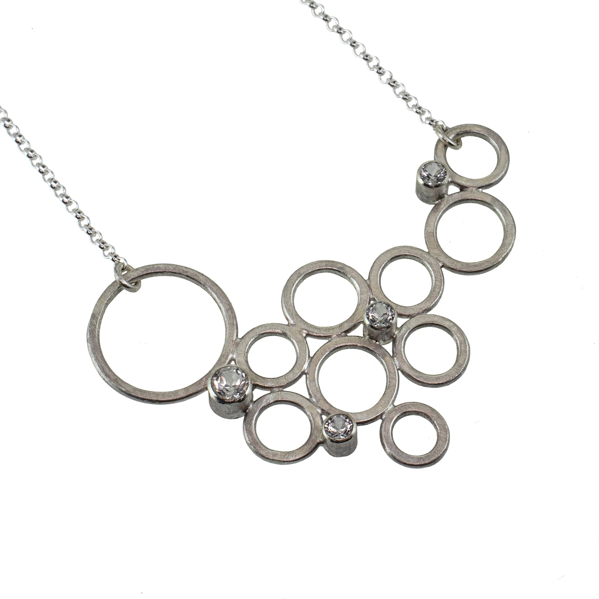 Sterling silver multiple circle necklace with gemstones by eko jewelry design, Lucero