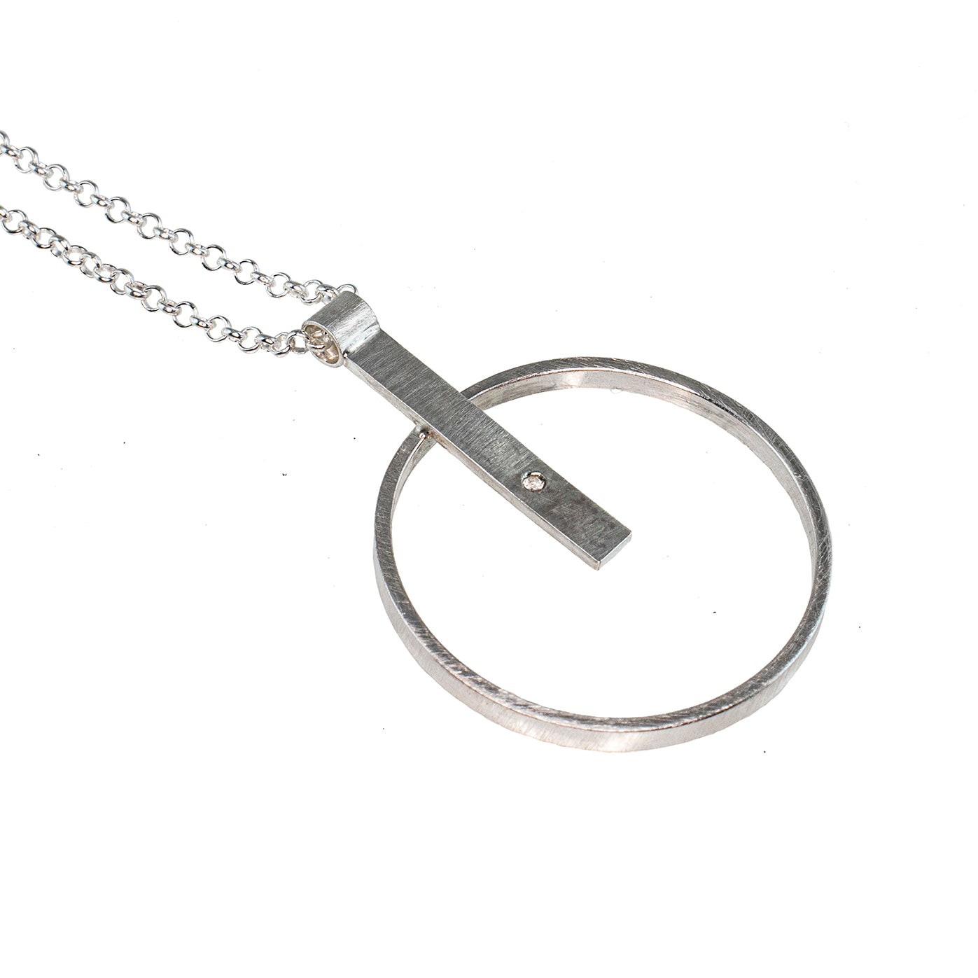 Sterling silver hoop necklace with a diamond by eko jewelry design, Prudie 