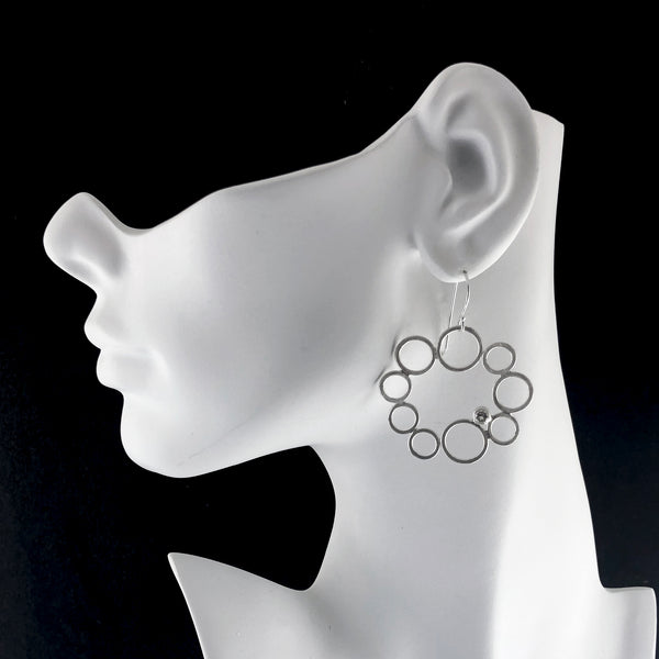 silver multi circle earrings with gemstones by eko jewelry design, Estelle on model